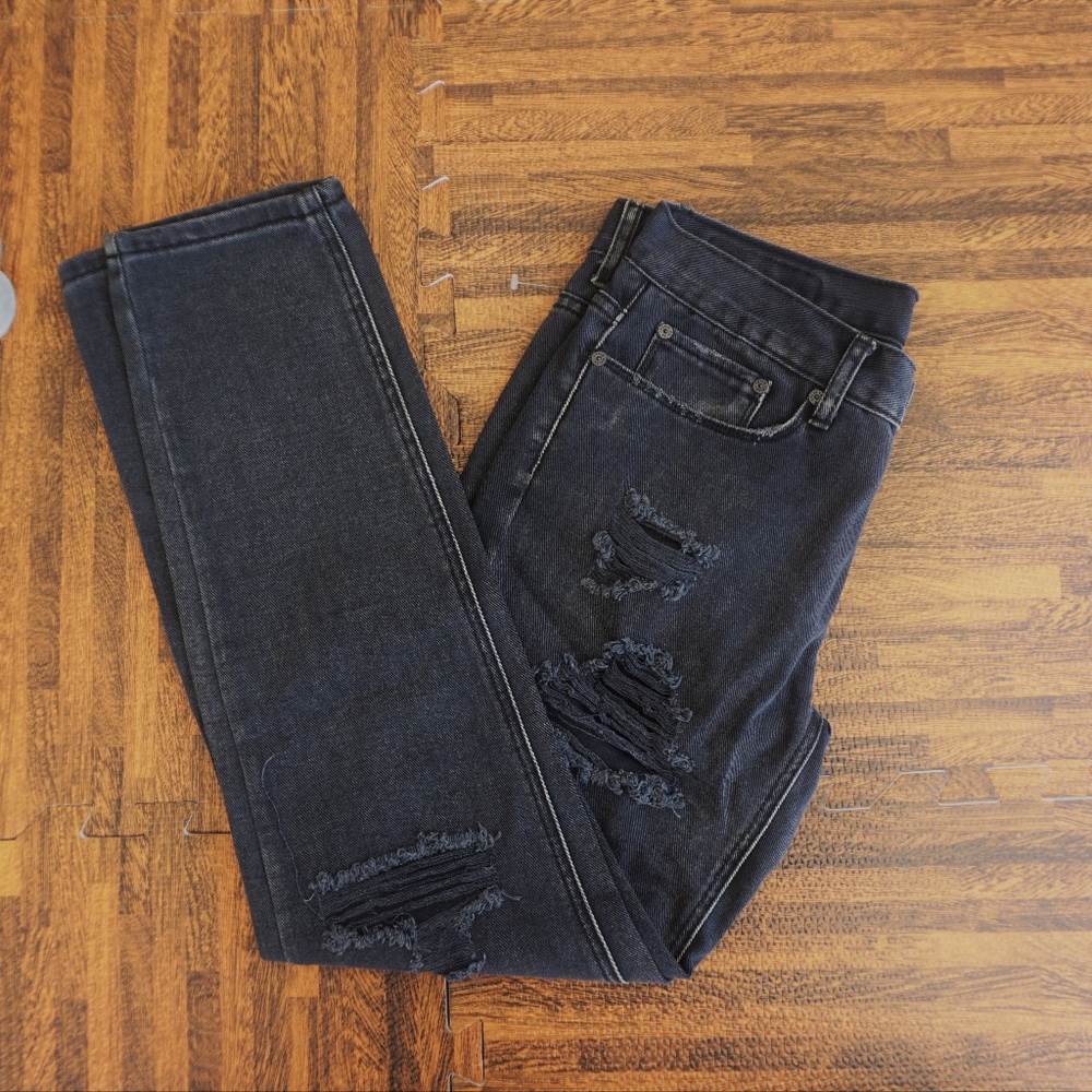 Denim Collab Gray Distressed Byron Boyfriend Jeans